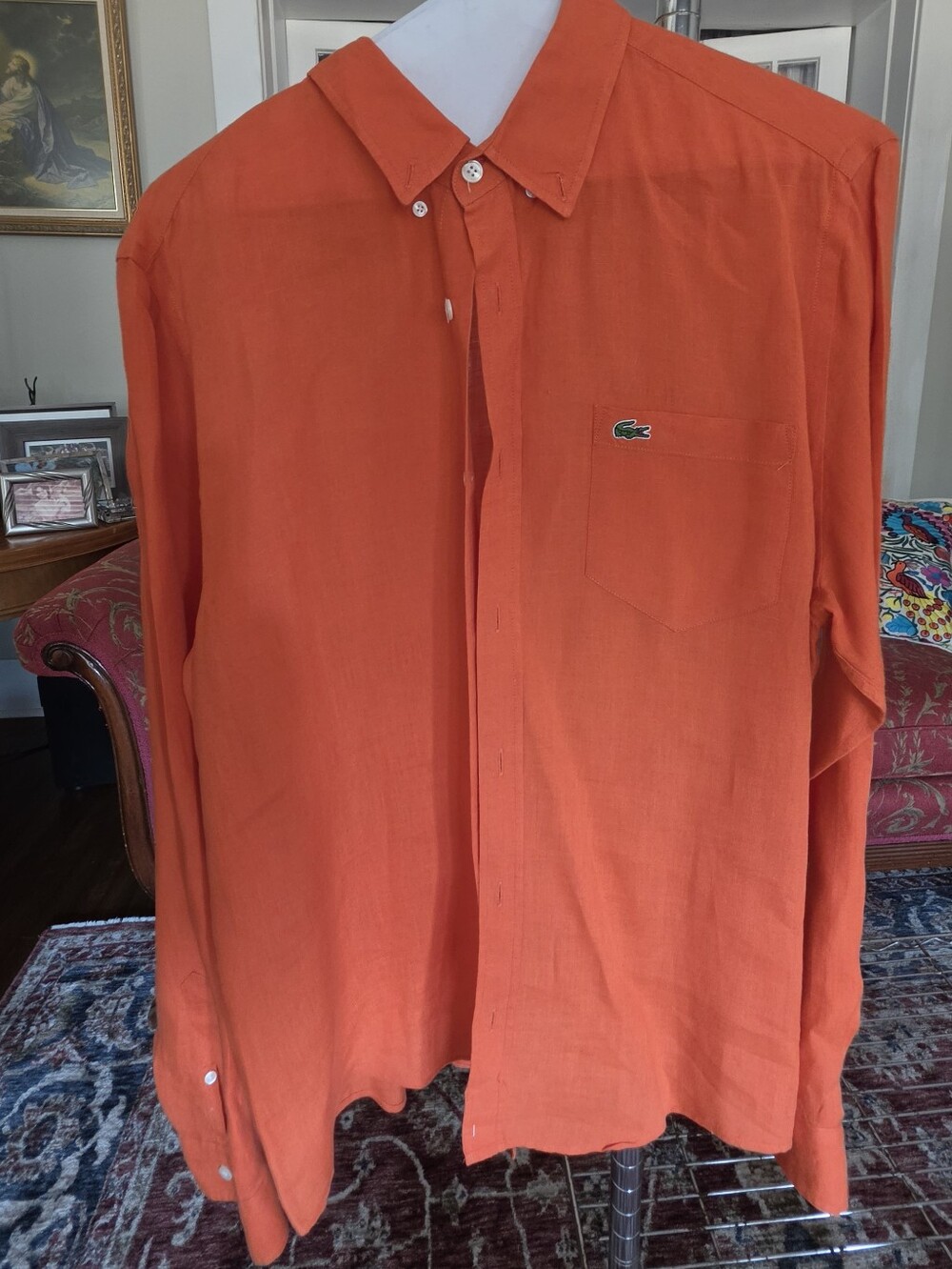 Lacoste Orange Long-Sleeve Button-Down Shirt